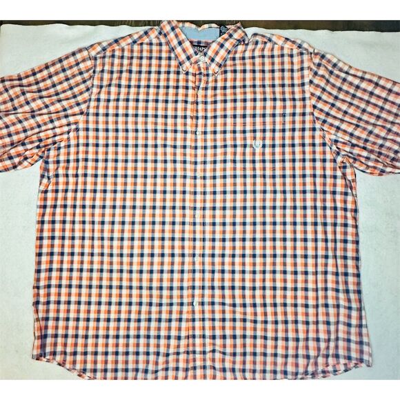 Chaps Ralph Lauren Men's Medium Orange & Blue Plaid Long Sleeve Button-Up‎ Shirt - Picture 1 of 7